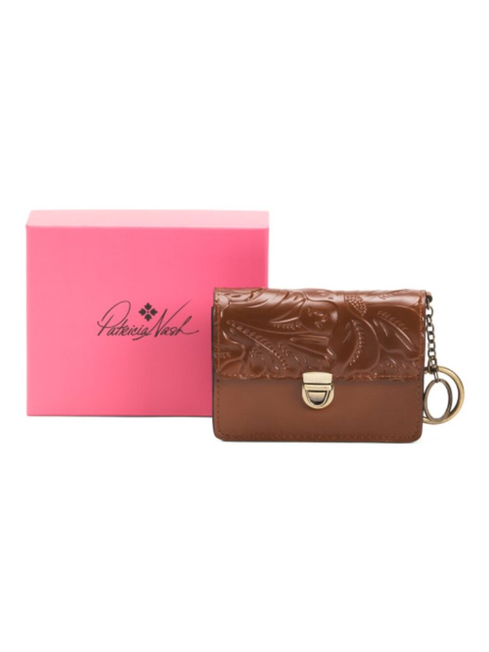 Patricia Nash Embossed Chestnut Leather Wallet with Gold Clasp